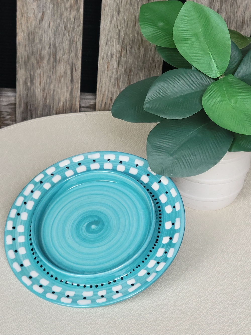 Anthropologie La Boheme Turquoise Swirl Ceramic Candle Holder - Picture 4 of 6